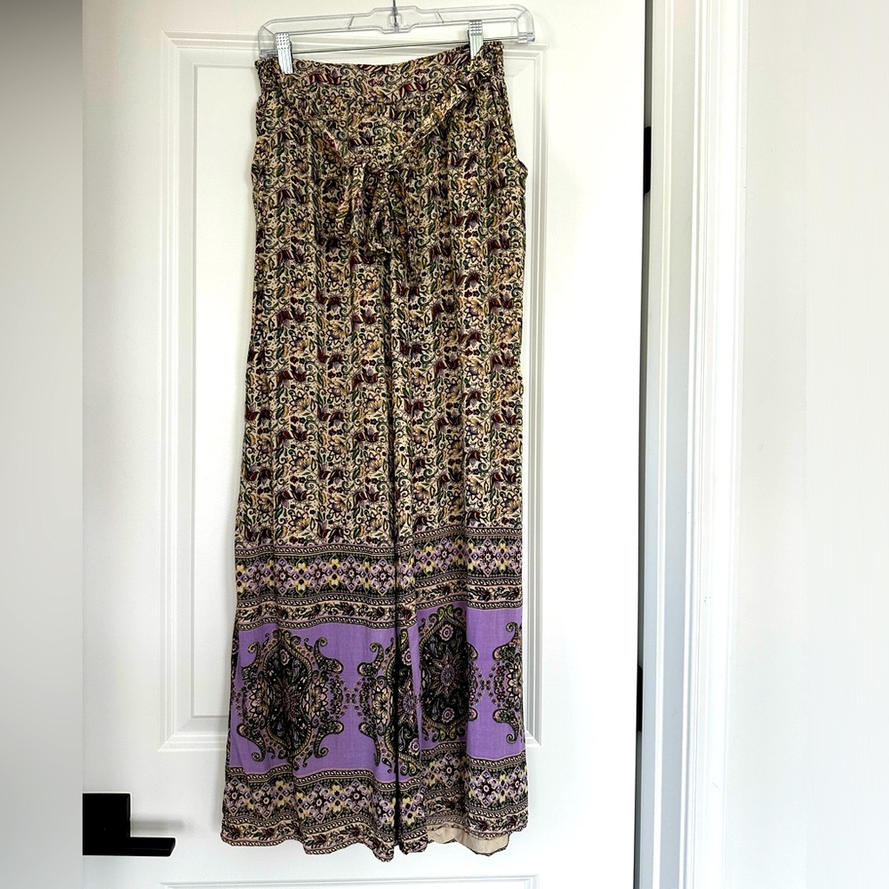 Women’s Small Angie Wide Leg Paisley Pants w Pockets and Tie Waist Boho